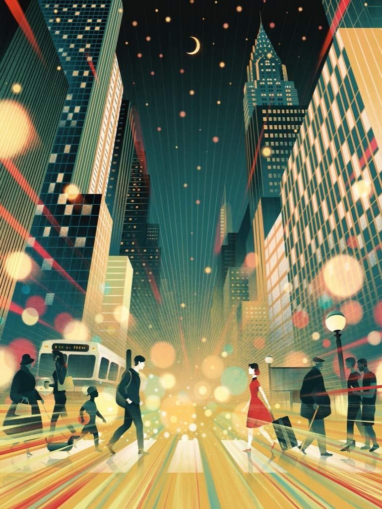 New York Puzzle Company - Transit Posters Moonlight Moment - 1000 Piece Jigsaw Puzzle for Adults by Jasu Hu