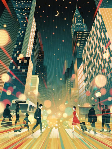 New York Puzzle Company - Transit Posters Moonlight Moment - 1000 Piece Jigsaw Puzzle for Adults by Jasu Hu