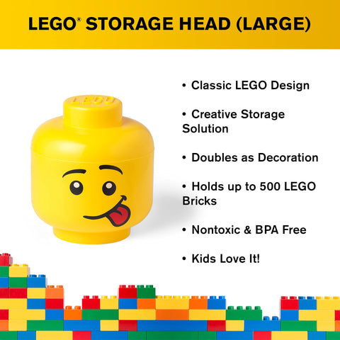 Room Copenhagen, Lego Storage Heads Stackable Storage Container - Buildable Organizational Bins for KidÃƒÆ’Ã‚Â¢ÃƒÂ¢Ã¢â‚¬Å¡Ã‚Â¬ÃƒÂ¢Ã¢â‚¬Å¾Ã‚Â¢s Toys and Accessories - 9.45 x 9.45 x 10.67in - Large, Silly, Holds 500 Bricks