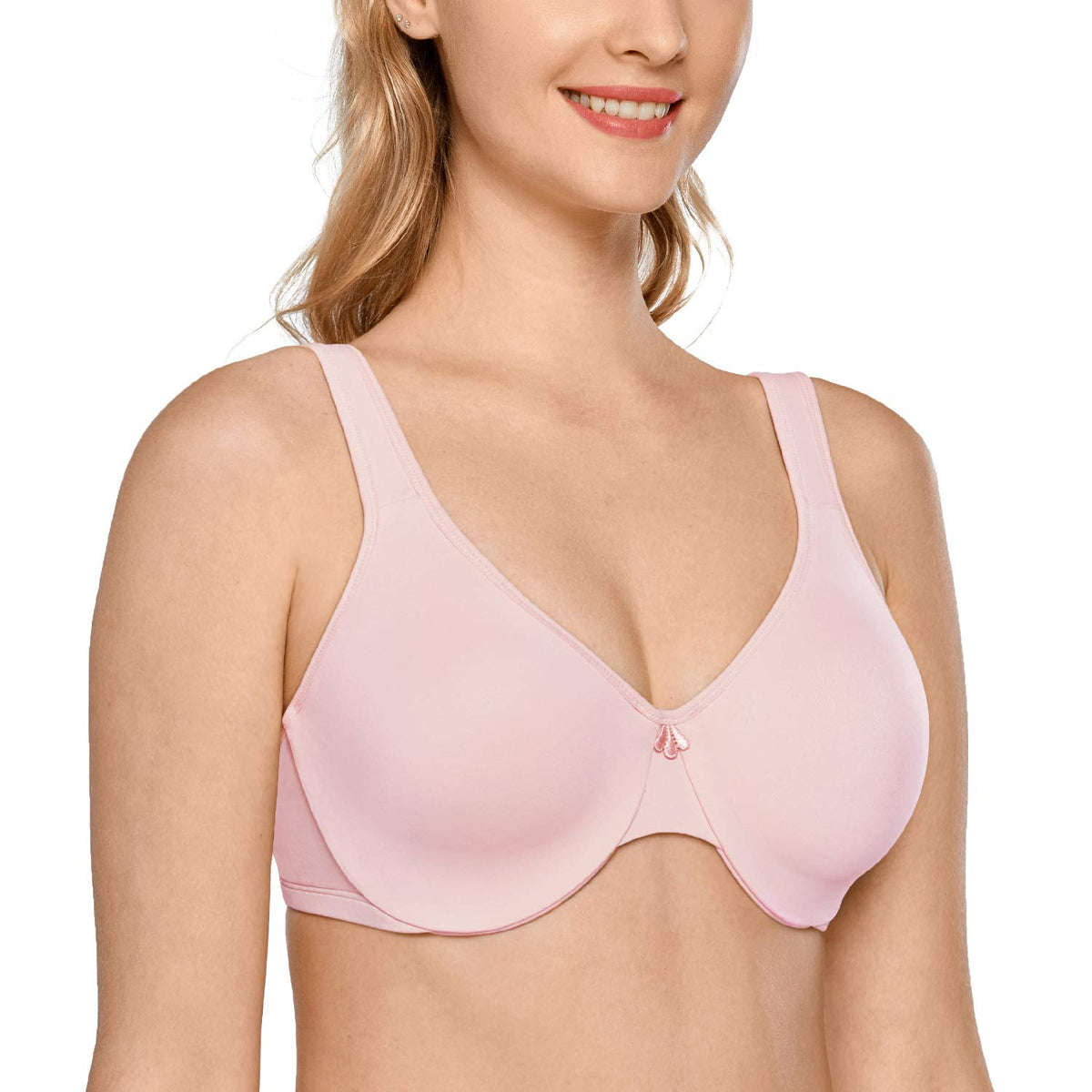 DELIMIRA Women's Minimizer Bra Plus Size Underwire Smooth Full Coverage Seamless Bras Gentle Rose 38D