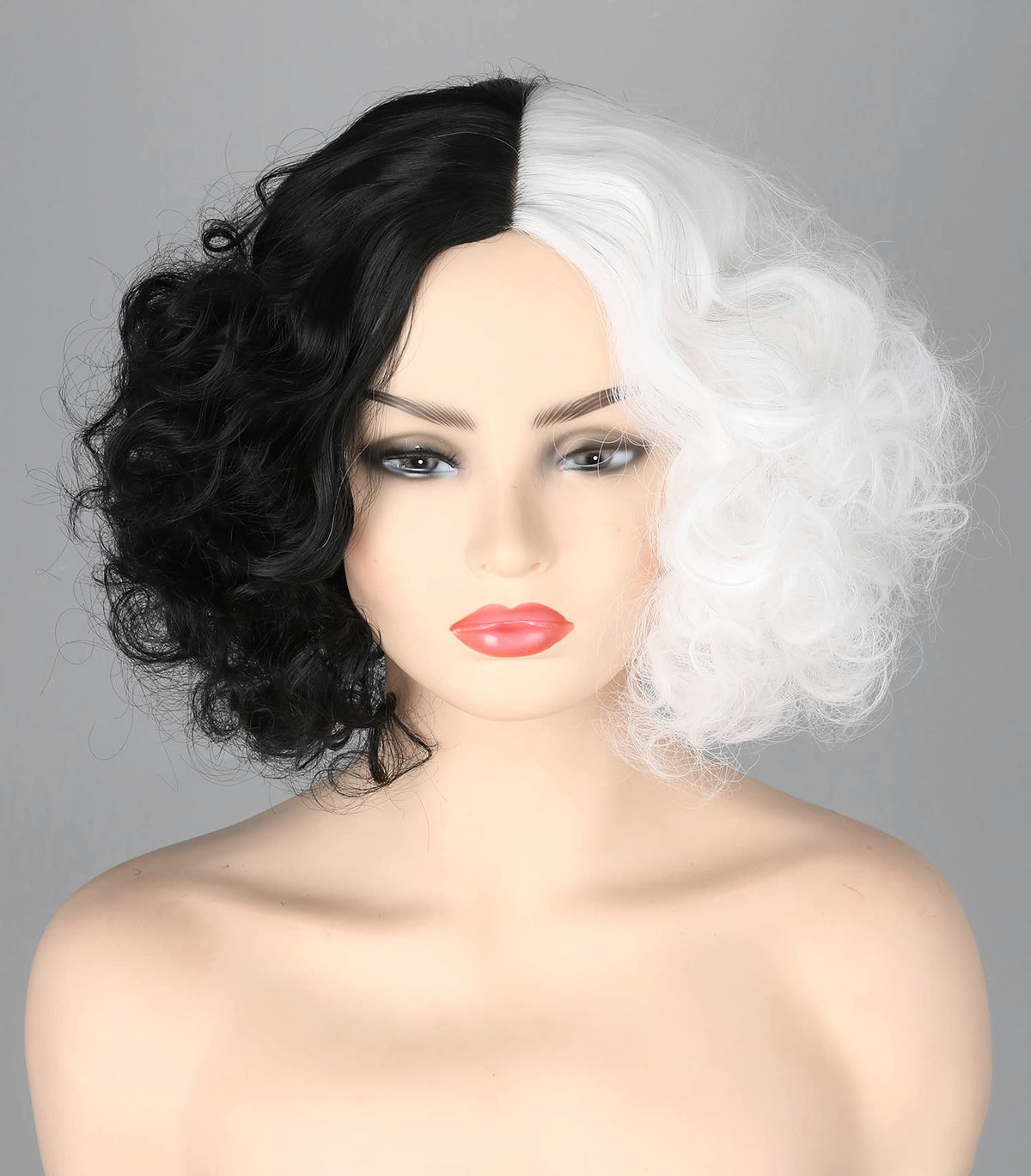 Topcosplay Cosplay Wigs for Adult Women Black White Short Curly Wig Halloween Costume Cosplay Wigs (White and Black)