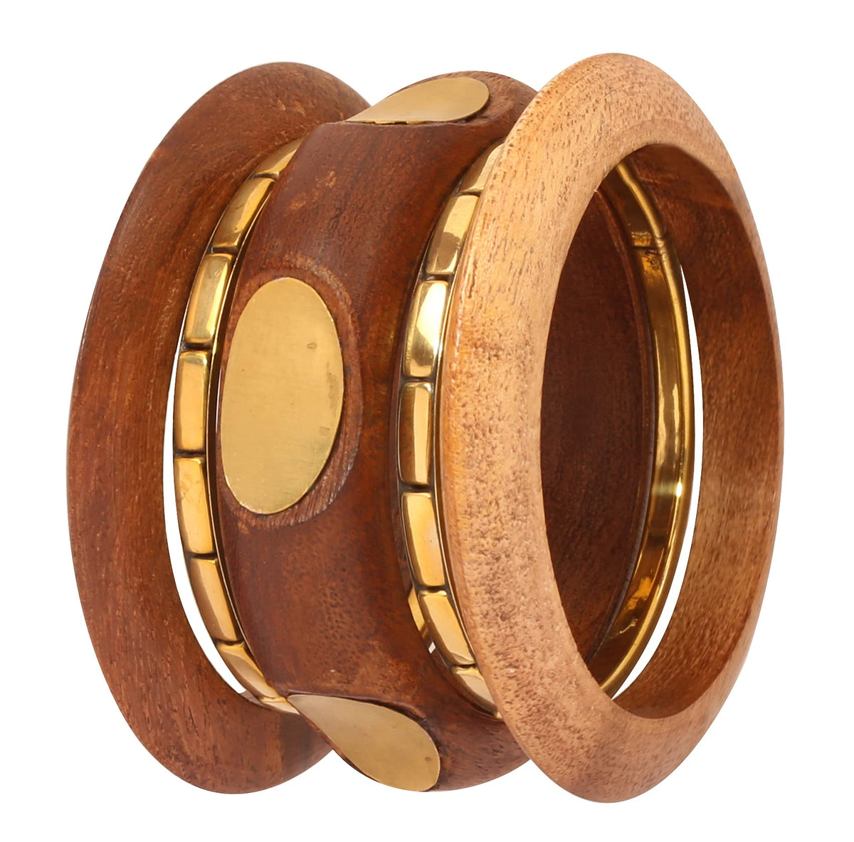 Touchstone New Indian Masterly Handcrafted Natural Crafted Wood and Brass Fine Workmanship Designer Jewelry Style Statement Bracelets Bangle Set for Women.