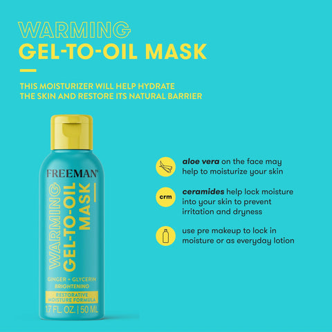 Freeman Restorative Moisturizing & Brightening Warming Gel-To-Oil Facial Mask, Use In Shower, Ginger Extract For Preserving Skin Collagen, Healthier Complexion, 1.7 fl.oz./ 50 mL Bottle