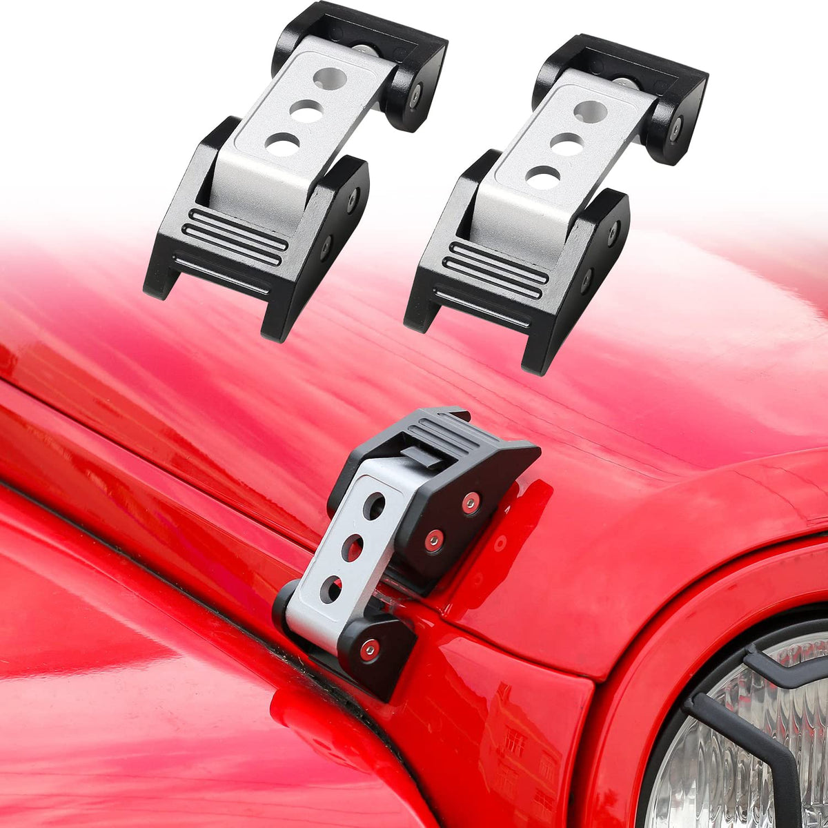 RT-TCZ for Wrangler JK Hood Latches, Stainless Steel Hood Locking Catch Kit for Jeep Wrangler JK JKU 2007-2017 Silver Black Exterior Accessories 2pcs