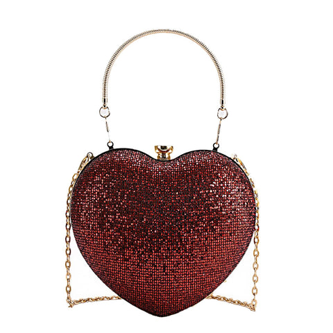 pfoosnd Sparkly Clutch Purses for Women Formal Clutch, Heart Shape Evening Bag, Purse Handbag for Wedding Cocktail Party, Red