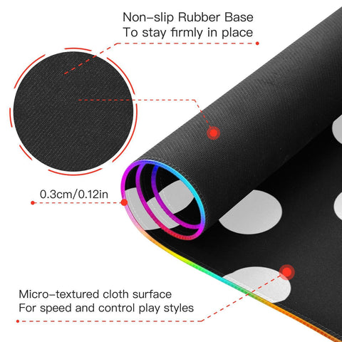 Black White Polka Dots Wireless Charging Mouse Pad for Mobile Phone Extra Large Gaming Mousepad with 13 Lighting Modes Extended Desk Mat for Gaming MacBook PC Laptop Desk Home Office