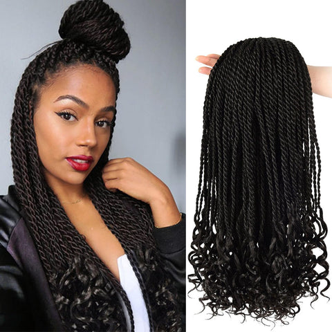 HVN-KVVM 18 Inch Senegalese Twist Crochet Hair with Curly Ends Prelooped Goddess Box Braids Crochet Hair for Black Women(5 Packs,1B)