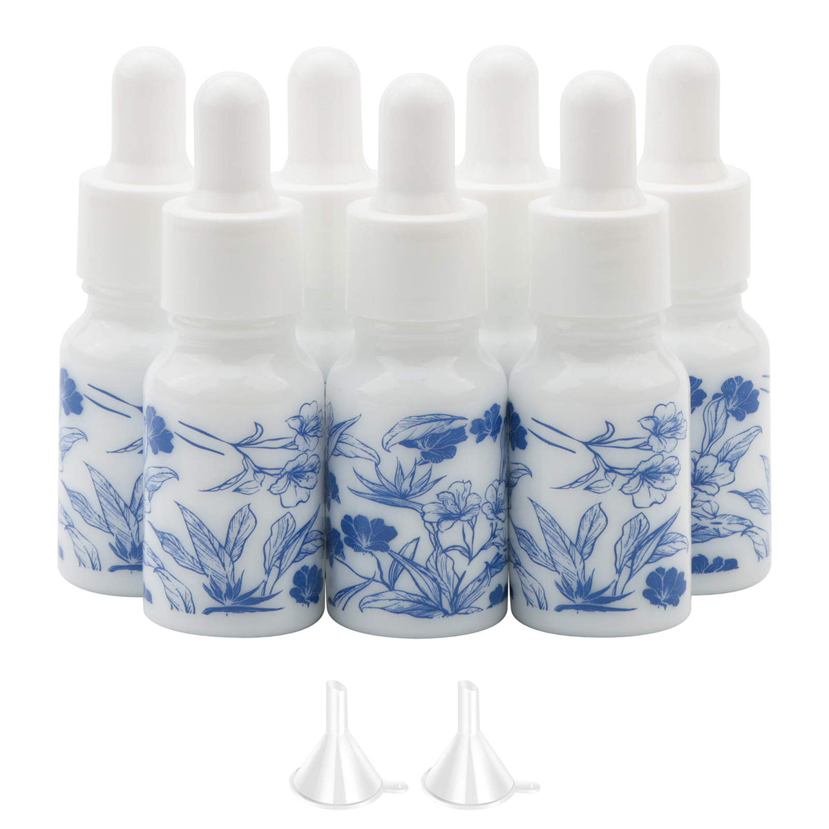Newzoll 7Pcs 10ml (1/3oz) Dropper Vials Ceramic Perfume Bottles Empty Dropper Bottles Containers Jars for Essential Oils Cosmetic Liquid, Dropping Bottles with 2 Funnels