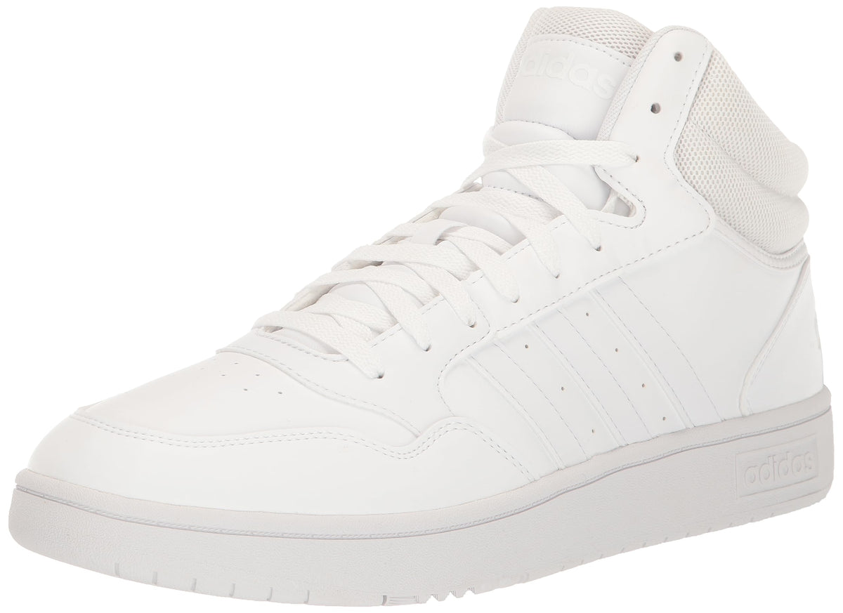 adidas Men's Hoops 3.0 Mid Sneaker, White/White/White, 9.5