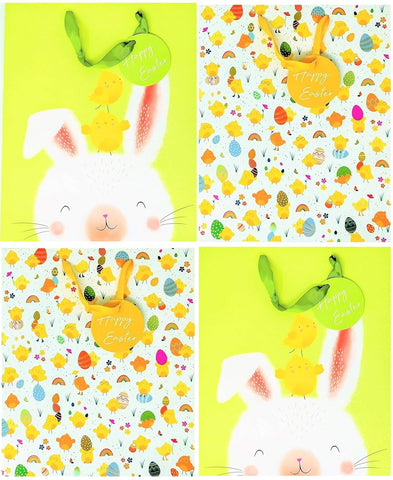 4 Large Luxury Easter Gift Bags - Bags Size: 32 x 26 x 12 cm (Bunny & Chick)