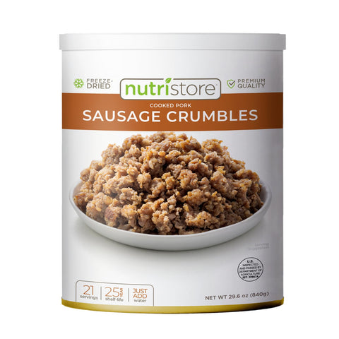 Nutristore Freeze Dried Sausage | Pre-Cooked Ground Pork Meat for Backpacking, Camping, Meal Prep | Long Term Survival Emergency Food Supply | 25 Year Shelf Life | Bulk #10 Can | Made in USA | 34.9 oz