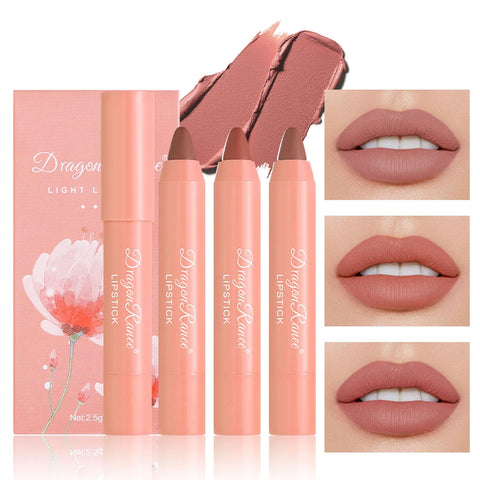 Sulily 3 Colors Matte Lipstick Set,Waterproof Long-Lasting Lipstick for Women,Cream Finish,Non-Stick Cup Not Fade Lip Gloss,Natural Nude Lip Makeup(Set C)