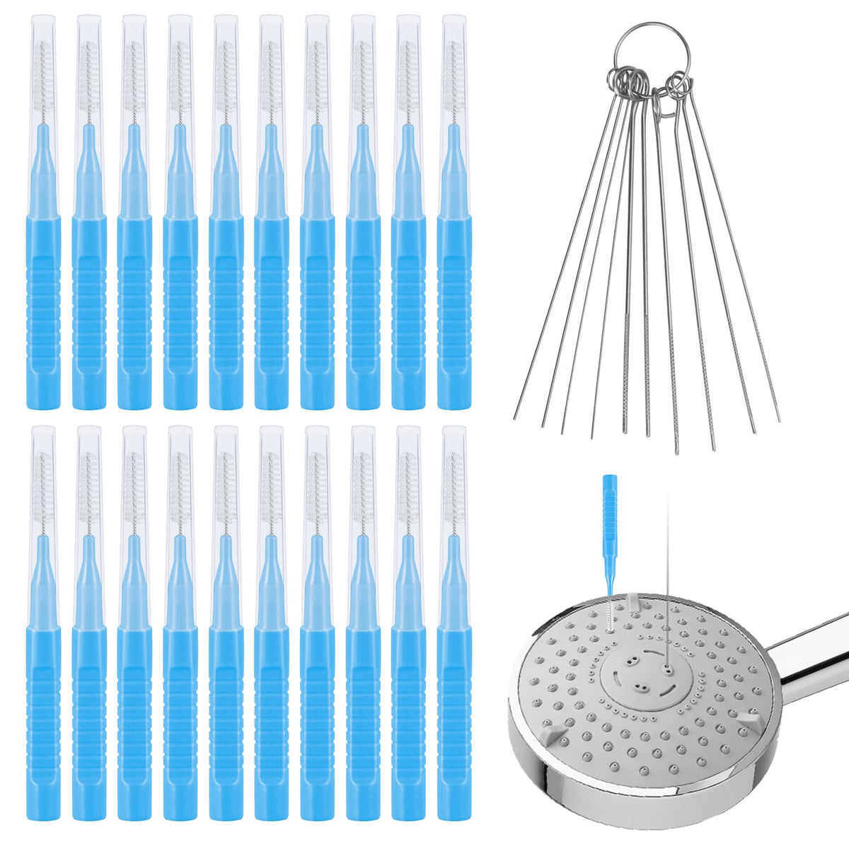 30pcs Shower Head Cleaner Tools, Shower Head Cleaning Brushes Multi-Sized Shower Head Cleaner Picks for Small Hole Anti-Clogging Cleaning Brush for Gap Nozzle Slot (Blue)