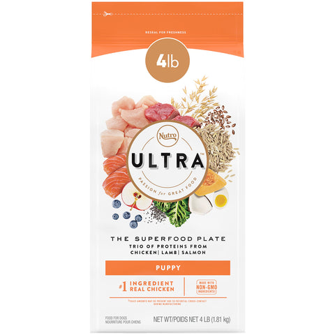 Nutro Ultra High Protein Natural Dry Dog Puppy Food with a Trio of Proteins from Chicken Lamb and Salmon, 4 lb. Bag