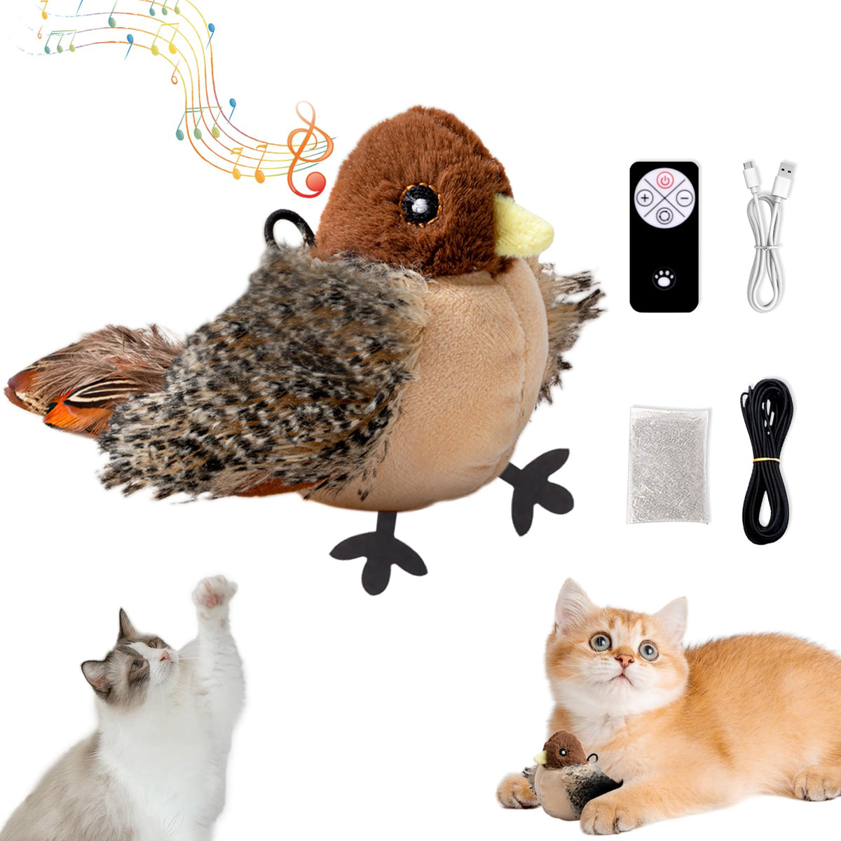 UoQo Flapping Bird Cat Toy Interactive Bird Cat Feather Toys Simulated Chirping Bird Cat Toy for Indoor Outdoor Cats Kitty Exercise?Flapping?