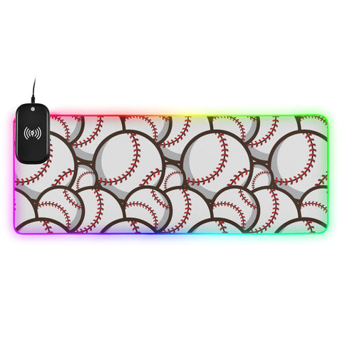 Baseball Ball Sport Wireless Charging Mouse Pad for Mobile Phone Extra Large Gaming Mousepad with 13 Lighting Modes Computer Mat for Office Home Gaming MacBook PC Laptop Desk