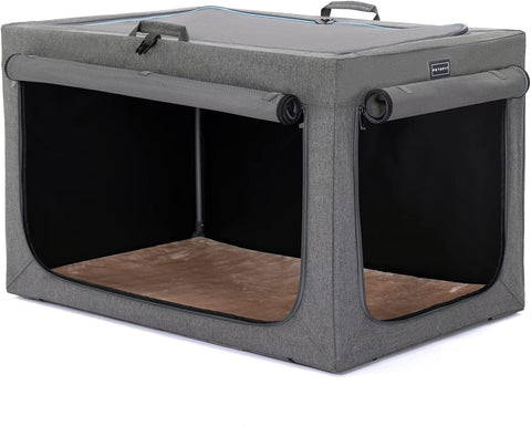 Petsfit Dog Crates for Large Dogs with Thicken Mat, Adjustable Fabric Sleeve, Breathable Mesh Doors, Collapsible Dog Crate 91 cm L x 61 cm W x59 cm H Grey