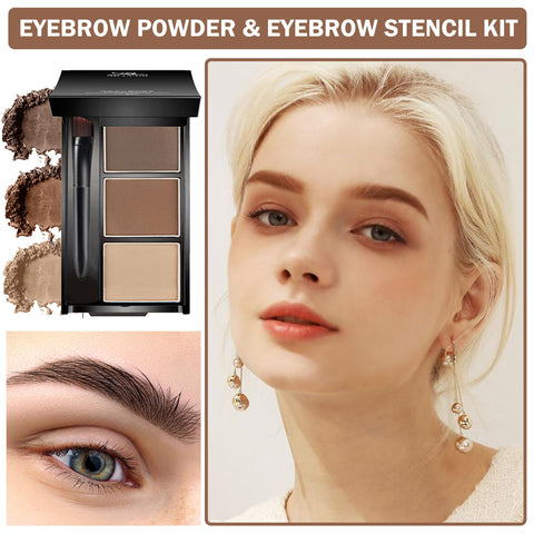 ZHISHUDL Eyebrow Stamp Stencil Kit Eye Brow Stencil Kit Brow Stamp Kit Long Lasting Waterproof Eyebrow Makeup Powder Kit with 24 Reusable Eyebrow Stencils - 02 Brown&Light Brown&Skin Color