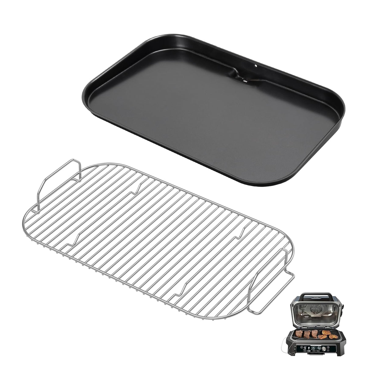 SafBbcue Griddle Plate & Smoke Rack for Ninja Woodfire Pro Connect XL Grill Ninja OG951 OG850 Grill Accessories, XSKGRIDLXL Flat Top Plate & XSKRSTRKXL Roast Rack for Ninja Woodfire OG800/900 Series
