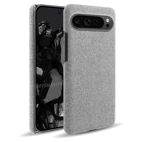 QINOUK Case for Google Pixel 9 Pro XL, [Anti-Scratch] Ultra-thin Protective Case, PU Cover, Cloth Texture Comfortable Warmth, for Google Pixel 9 Pro XL-Light grey
