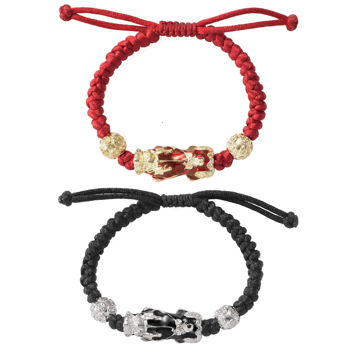 Thajaling 2 Pcs Feng Shui Pixiu Adjustable Handmade Braided Rope Bracelets Set Lucky Wealth Bracelet Couple Friendship Charm Jewelry
