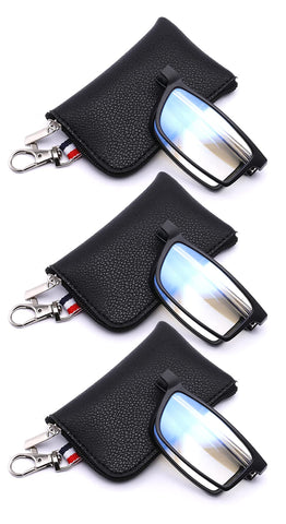 GOOSEN 3-Pack Reading Glasses for Women Men, Keychain Bags Compact Folding Readers, Clear Lens Blue light Glasses Spring Hinge, Black Black Black 1.25 x