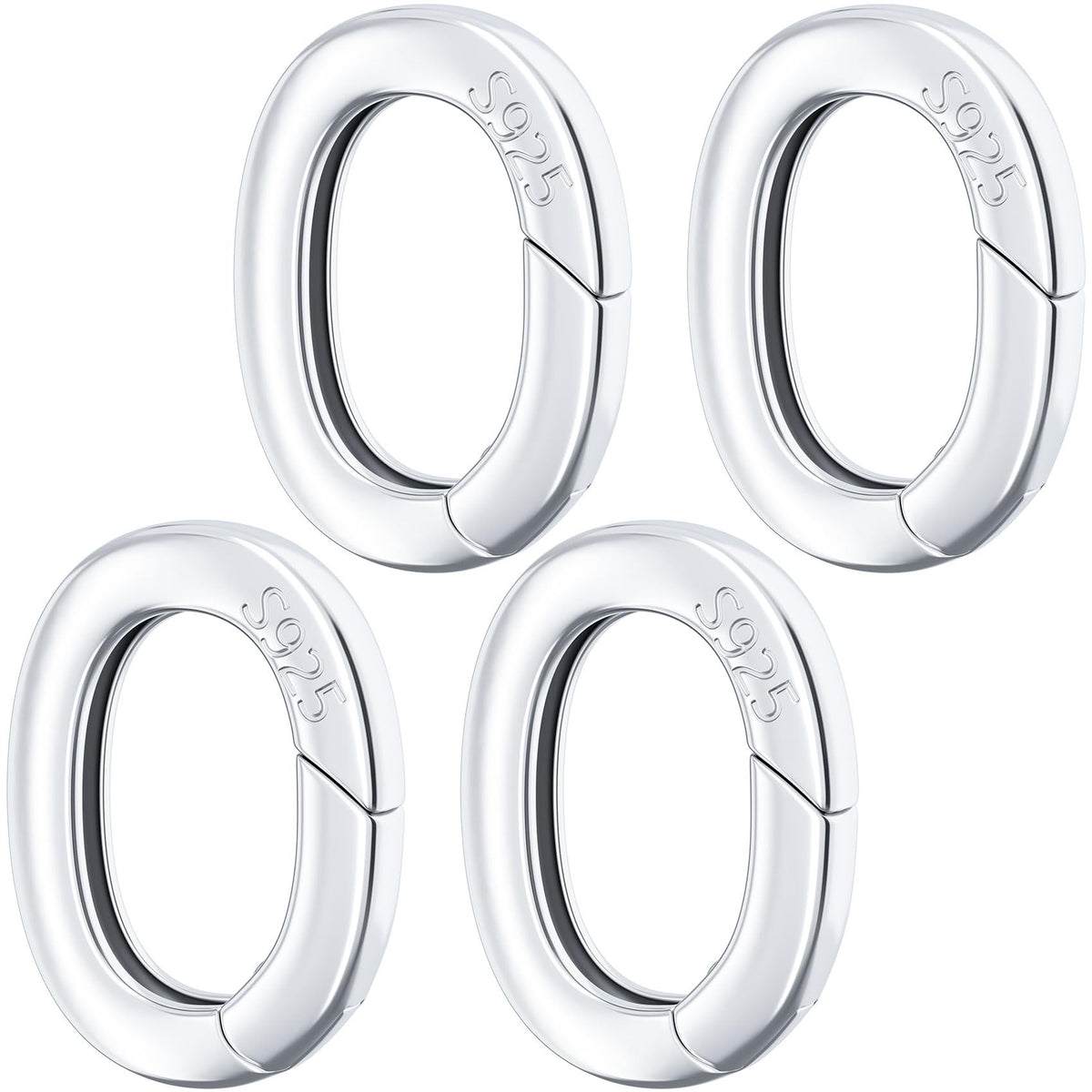 HINZIC 4pcs 925 Sterling Silver Tiny Oval Necklace Shortener Enhancer Carabiner Clasps Wedding Ring Connector Spring Clips for Women Bracelet Jewelry Making