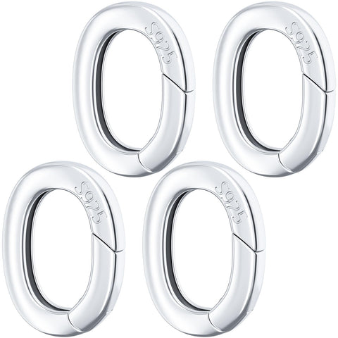 HINZIC 4pcs 925 Sterling Silver Tiny Oval Necklace Shortener Enhancer Carabiner Clasps Wedding Ring Connector Spring Clips for Women Bracelet Jewelry Making