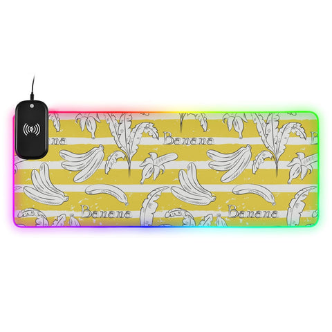Fruits Banana Pattern Wireless Charging Mouse Pad for Mobile Phone Extra Large Gaming Mousepad with 13 Lighting Modes Mouse Mat for MacBook PC Laptop Desk Office Home Gaming