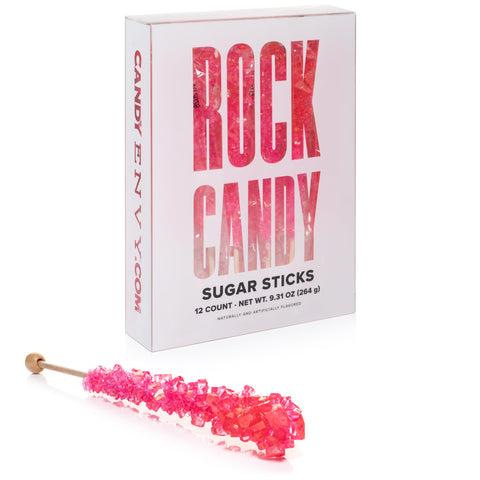 Candy Envy Pink Rock Candy Crystal Sticks - Cherry Flavored - 12 Indiv. Wrapped