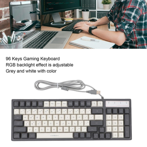 ciciglow Gaming Keyboard, RGB Backlight PC Wired Gaming Keyboard 96 Keys Adjustable Light Effects Responsive Ergonomic Keyboard