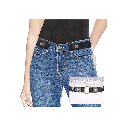 Ladies Elastic Belt Invisible No Buckle Belt for Women Men Black Adjustable Stretch Waist Belt Jeans Belt No.1 Black Suit Waist 30-48 inches