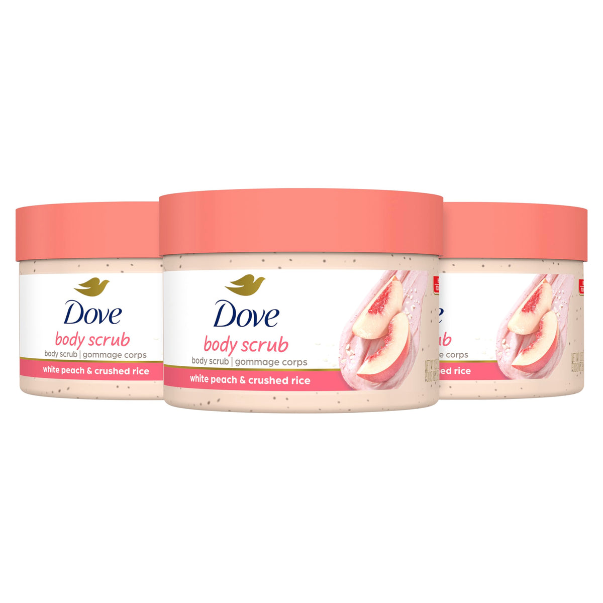 Dove Body Scrub White Peach & Crushed Rice 3 Count for Visibly Silky-Smooth, Nourished Skin, with ÃƒÆ’Ã¢â‚¬Å¡Ãƒâ€šÃ‚Â¼ Moisturizing Cream, 10.5 oz