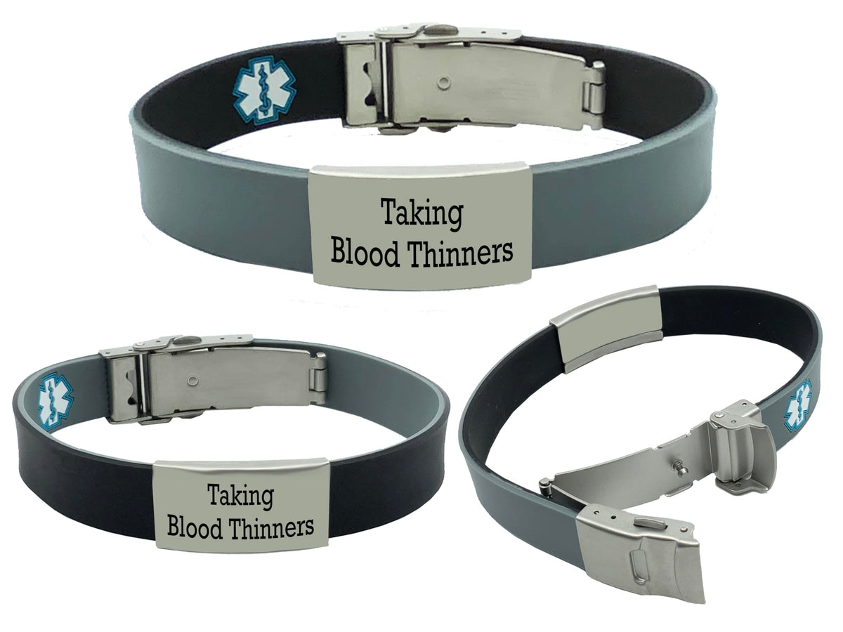 "Taking ANTICOAGULANT Blood THINNERS" Sport/Slim Reversible Medical Alert ID Bracelet for Men and Women