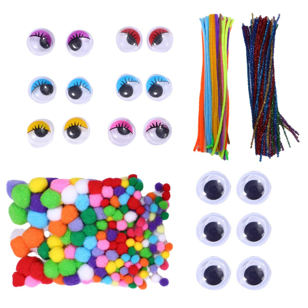 EXCEART 700 Pcs DIY twist stick glue Eyes fur ball set chenille wire crafts cleaner animals craft for kids Children toys cleaners craft Dacron preschool self made decorate