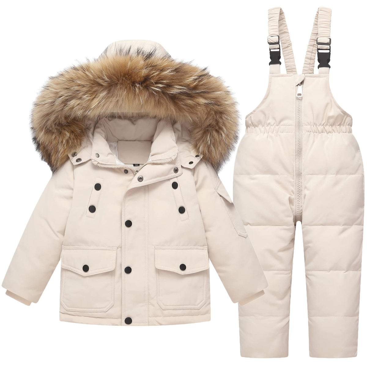 Kids Snowsuit Ski Suits Set 2-Piece Winter Outfit Set - Hooded Puffer Down Jacket and Snow Bib Pants Ultralight Skisuit Set, 2-3 Years