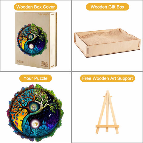 KAAYEE Wooden Jigsaw Puzzles-Wooden Puzzle Adult Unique Shape Advanced Yinyang Wooden Jigsaw Puzzle for Adult, Family Puzzles 11.8 * 11.8in 200pcs