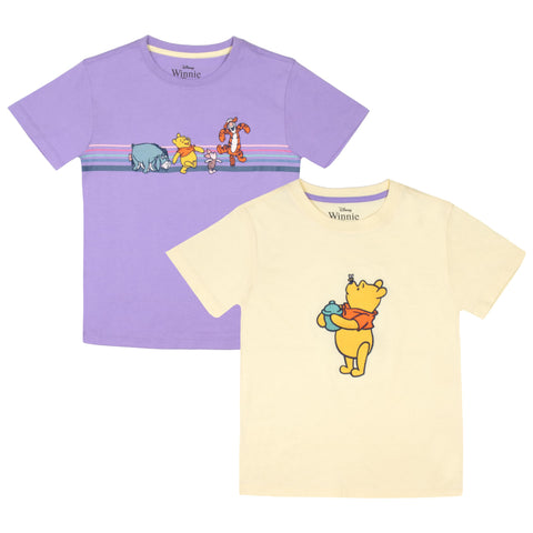 Disney Winnie The Pooh Girls 2-Pack Short Sleeve T-Shirt Bundle Set for Kids (Size 3T, Purple/Yellow)