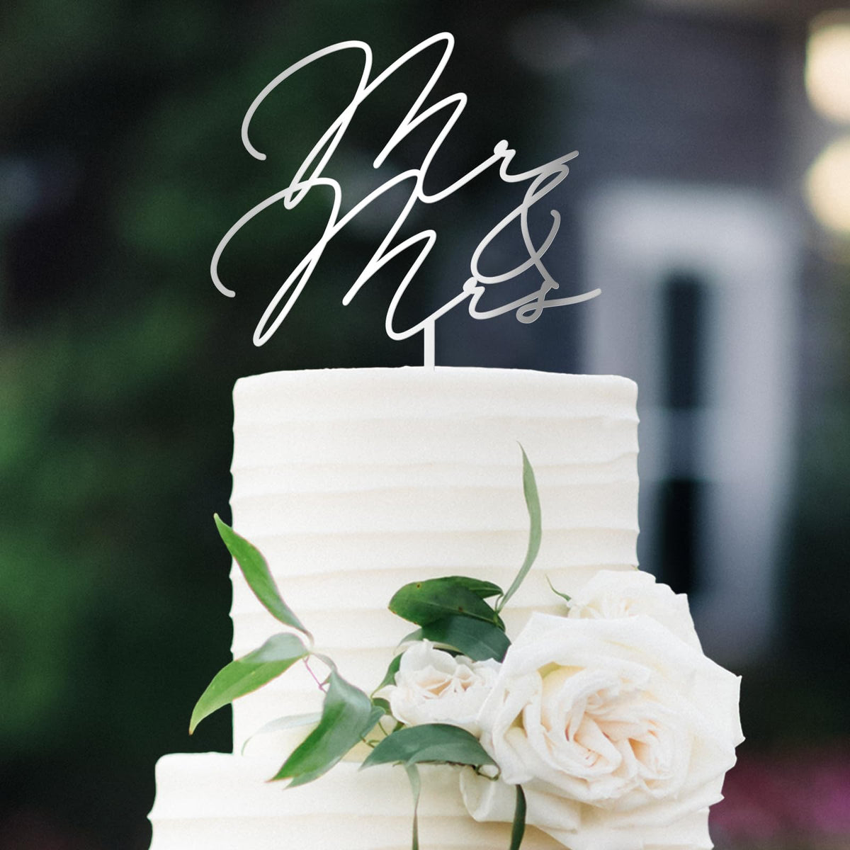 Party to Be Mr & Mrs Cake Topper Wedding Cake Topper in Silver Acrylic (Design 03)