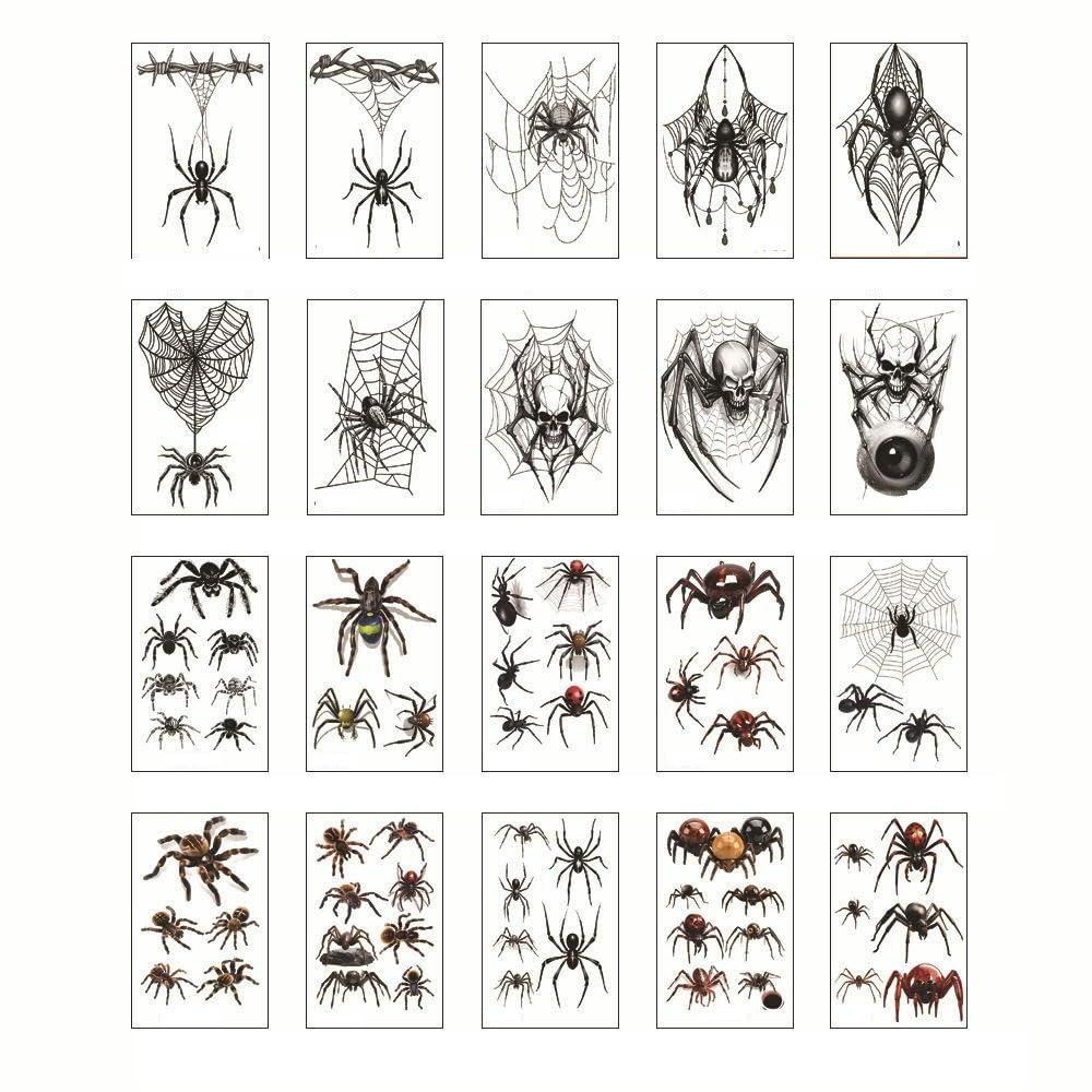 Waterproof Sweat Horror Dark 3D Three-Dimensional Spider Tattoo Stickers Spider Web Halloween Temporary Tattoo Stickers