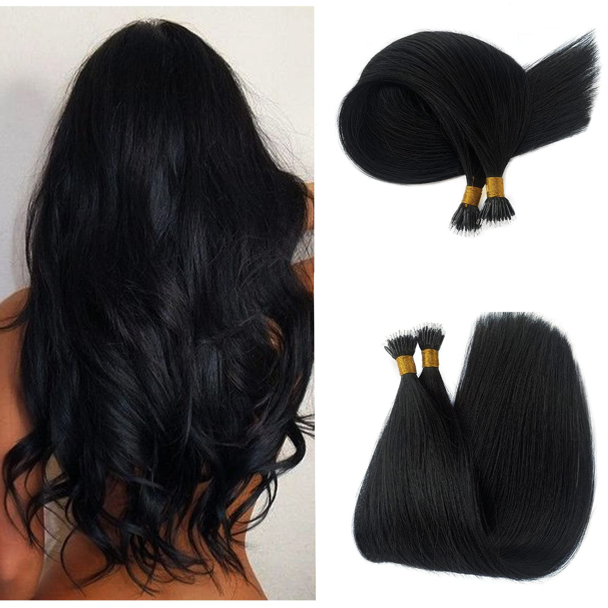 Smavida Black Nano Extensions Human Hair 14 Inch Natural Black Nano Tip Hair Extensions Human Hair 100% Remy Human Hair Extensions Pre Bonded Nano Ring Hair Extensions Silky Straight 50g/50s
