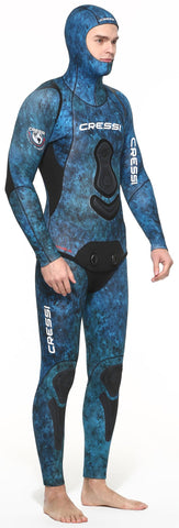 Cressi Men's Apnea Freediving/Spearfishing Wetsuits Premium Soft Neoprene, Camouflage Blue/Grey, XXL/6