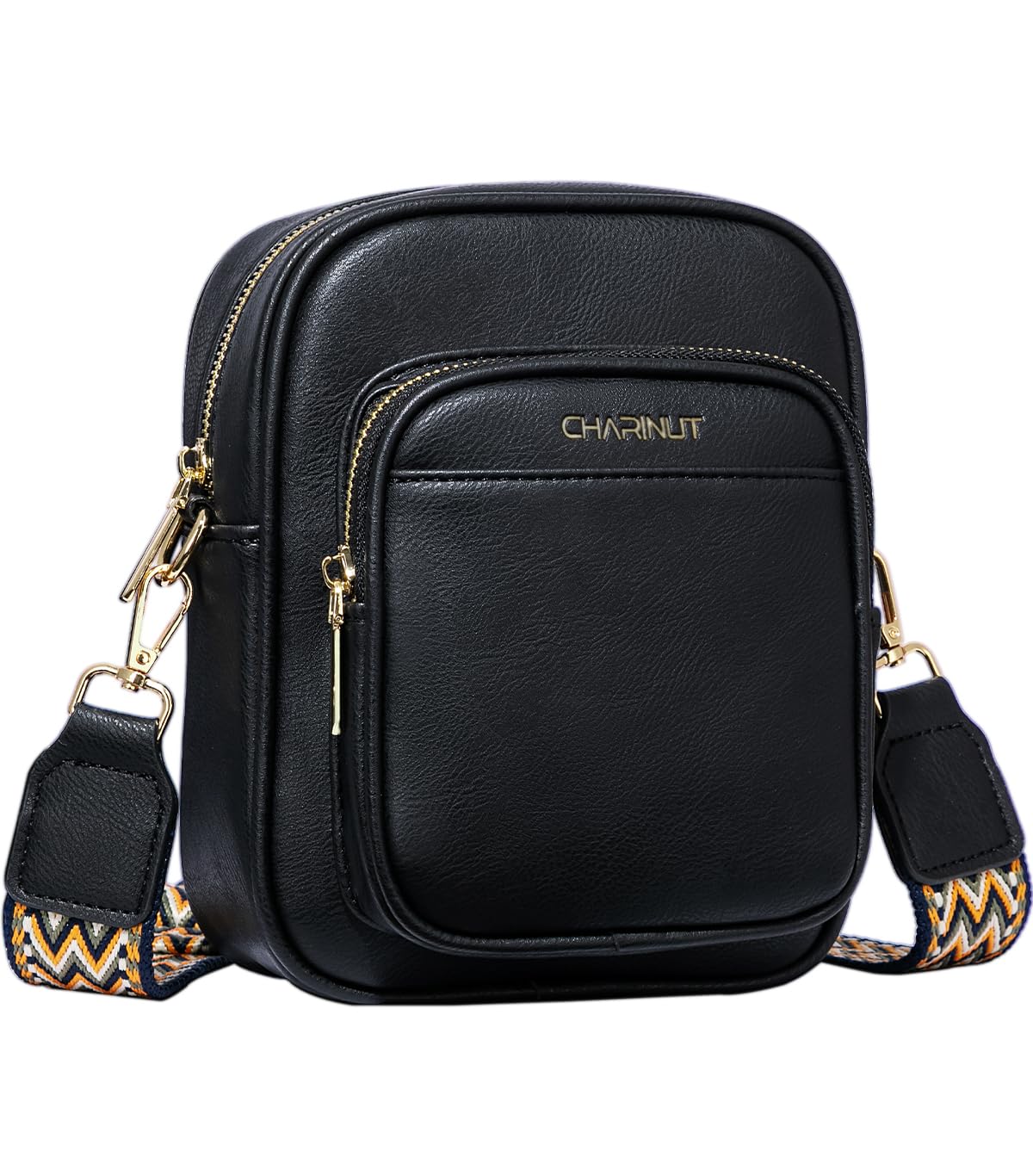 CHARINUT Crossbody Bags for Women,Vegan Leather Purses,Small Shoulder Handbags with Wide Adjustable Strap (Black)