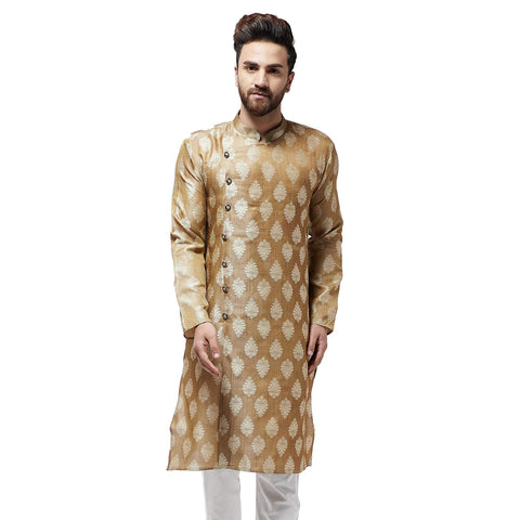 Sojanya (Since 1958, Men's Jacquard Silk Brown Only Long Kurta, Size: 36