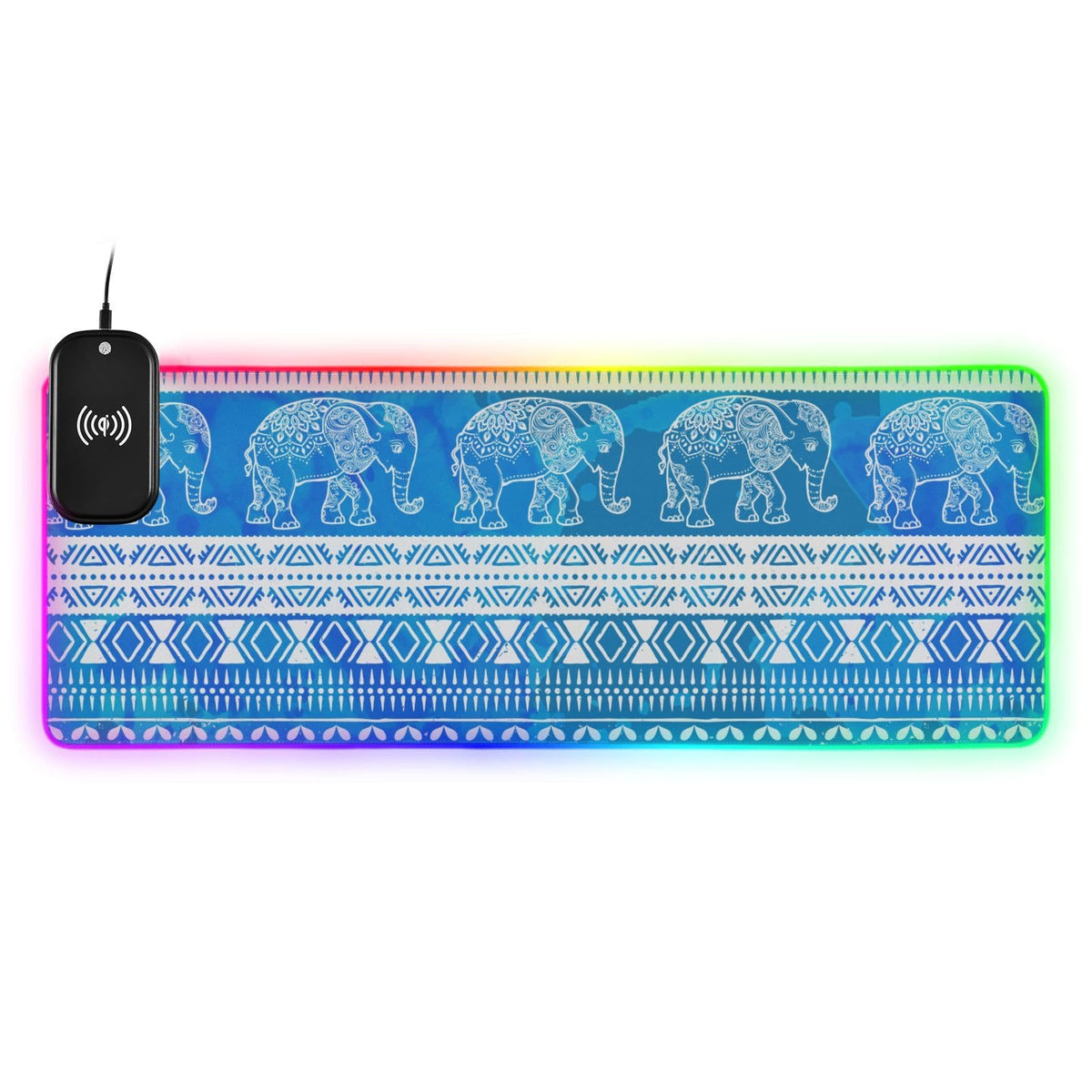 Boho Elephants Wireless Charging Mouse Pad for Mobile Phone Extra Large Gaming Mousepad with 13 Lighting Modes Mouse Mat for Gaming MacBook PC Laptop Desk Office Home