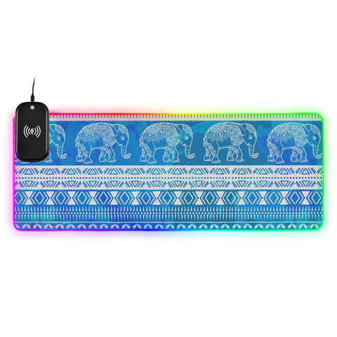Boho Elephants Wireless Charging Mouse Pad for Mobile Phone Extra Large Gaming Mousepad with 13 Lighting Modes Mouse Mat for Gaming MacBook PC Laptop Desk Office Home