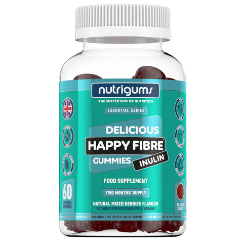 Happy Fibre (Inulin) Chicory Root Prebiotic Gummy | 3.8g Fibre | Mixed Berry Flavour | 60 Vegan Gummies | Gut Health and Digestive System Support by NUTRIGUMS®
