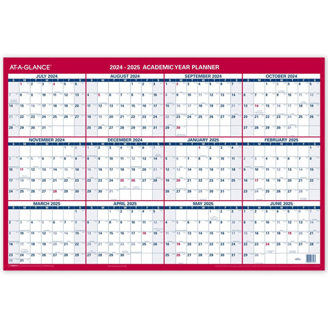 AT-A-GLANCE 2024-2025 Erasable Calendar, Dry Erase Wall Planner, 36" x 25", Large, Academic & Regular Year, Double Sided, Horizontal (PM200S2825)