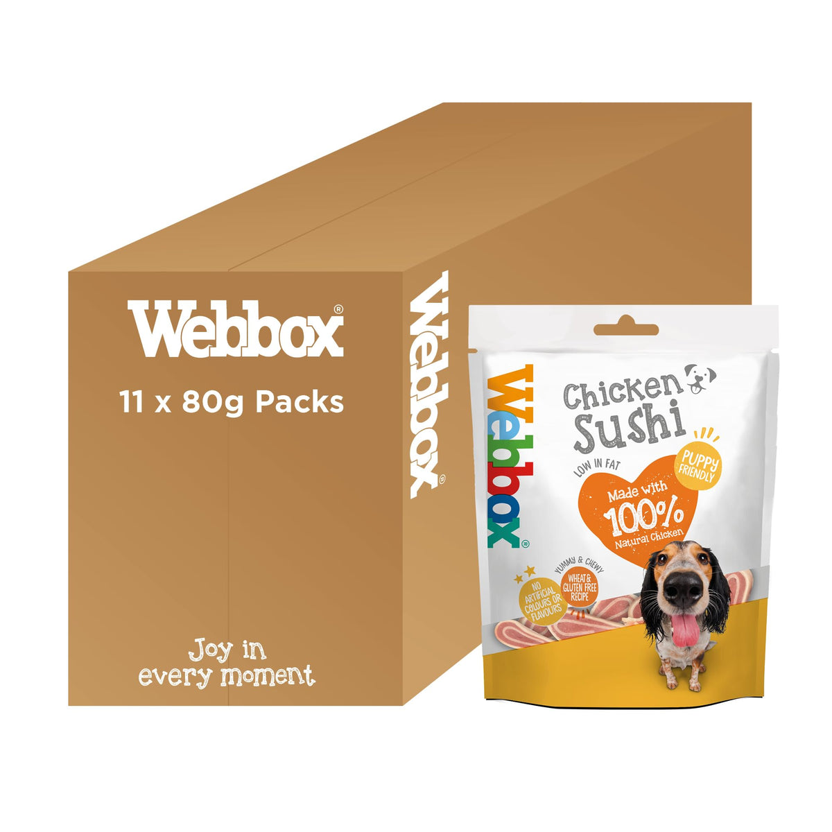 Webbox Chicken Sushi Dog Treats - Made with 100% Natural Chicken, Puppy Friendly, Low Fat, Wheat & Gluten Free (11 x 80g Packs)