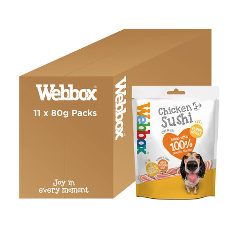 Webbox Chicken Sushi Dog Treats - Made with 100% Natural Chicken, Puppy Friendly, Low Fat, Wheat & Gluten Free (11 x 80g Packs)